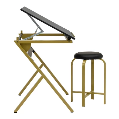 2pc Stellar Drawing Table With 36" Adjustable Top With Stool Set Black/Gold - Studio Designs 1 2pc Stellar Drawing Table With 36" Adjustable Top With Stool Set Black/Gold - Studio Designs