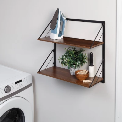 Honey-Can-Do 2 Tier Laundry Shelf With Wood Walnut 6 Honey-Can-Do 2 Tier Laundry Shelf With Wood Walnut - Image 6
