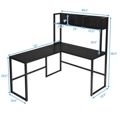 Costway 55'' L-Shaped Desk Corner Computer Desk W/Hutch Black 2 Costway 55'' L-Shaped Desk Corner Computer Desk W/Hutch Black - Image 2