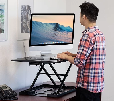 Mount-It! Standing Desk Converter, Height Adjustable Sit Stand Desk, 32x22 Inch Preassembled Stand Up Desk Converter, Ultra Low Profile Design, Black 2 Mount-It! Standing Desk Converter, Height Adjustable Sit Stand Desk, 32x22 Inch Preassembled Stand Up Desk Converter, Ultra Low Profile Design, Black - Image 2