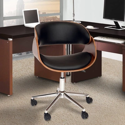 Redondo Modern Office Chair Black/Walnut - Armen Living 3 Redondo Modern Office Chair Black/Walnut - Armen Living - Image 3