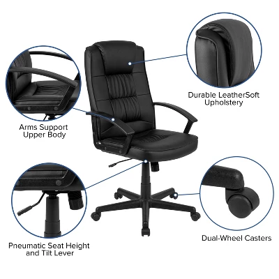 Flash Furniture Biscayne Flash Fundamentals High Back Black LeatherSoft-Padded Task Office Chair With Arms 12 Flash Furniture Biscayne Flash Fundamentals High Back Black LeatherSoft-Padded Task Office Chair With Arms - Image 12