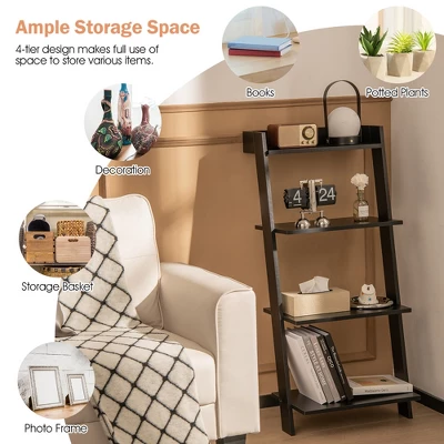 Costway 4-Tier Ladder Shelf Leaning Bookshelf WithAnti-falling Baffle Wood Bookcase Black/White 7 Costway 4-Tier Ladder Shelf Leaning Bookshelf WithAnti-falling Baffle Wood Bookcase Black/White - Image 7