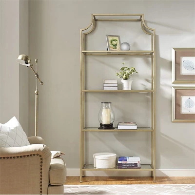 Metal Glass Bookcase In Antique Gold - Pemberly Row 2 Metal Glass Bookcase In Antique Gold - Pemberly Row - Image 2