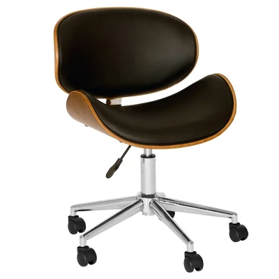 Daphne Faux Leather Chrome Office Chair Black/Walnut - Armen Living 1 Daphne Faux Leather Chrome Office Chair Black/Walnut - Armen Living