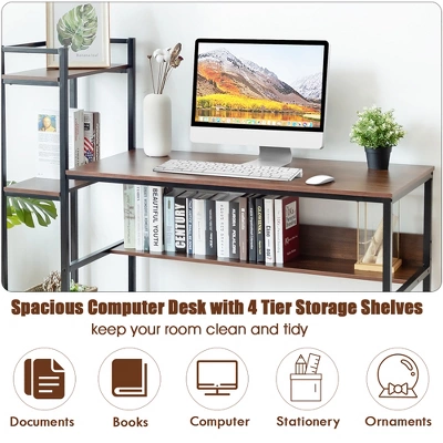 Costway Multi-Functional Computer Desk With 4-tier Storage Shelves 6 Costway Multi-Functional Computer Desk With 4-tier Storage Shelves - Image 6