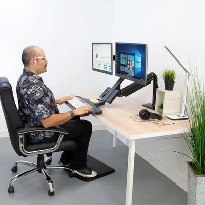 Mount-It! Height Adjustable Dual Monitor Sit Stand Desk Converter With Gas Spring Arm | 2 Integrated USB 3.0 Ports | C-Clamp And Grommet Base 2 Mount-It! Height Adjustable Dual Monitor Sit Stand Desk Converter With Gas Spring Arm | 2 Integrated USB 3.0 Ports | C-Clamp And Grommet Base - Image 2