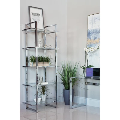 79" Hartford 5 Shelf Bookcase With Glass Shelves Chrome - Coaster 1 79" Hartford 5 Shelf Bookcase With Glass Shelves Chrome - Coaster