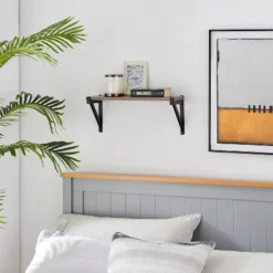 Genoa Wall Shelf On Triangular Metal Bracket Black/Rustic - Danya B. -WorkHaven Sales Shop GUEST fa44afce 08ac 4b89 87f5 eea400069bd6