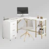 L Shape Home Office Two-Tone Desk With Storage - Techni Mobili