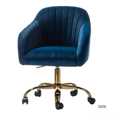 Alex Task Chair Velvet Upholstere Swivel Office Chair Desk Chair With Channel-tufted Back And Gold Metal Base| Karat Home 13 Alex Task Chair Velvet Upholstere Swivel Office Chair Desk Chair With Channel-tufted Back And Gold Metal Base| Karat Home - Image 13