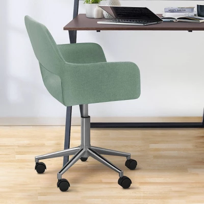 Modern Linen Style Fabric Office Swivel Chair With Wheels Mint/Chrome - Teamson Home 6 Modern Linen Style Fabric Office Swivel Chair With Wheels Mint/Chrome - Teamson Home - Image 6
