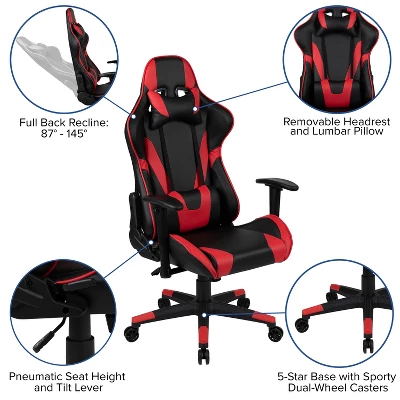 Flash Furniture X20 Gaming Chair Racing Office Ergonomic Computer PC Adjustable Swivel Chair With Fully Reclining Back In Red LeatherSoft 4 Flash Furniture X20 Gaming Chair Racing Office Ergonomic Computer PC Adjustable Swivel Chair With Fully Reclining Back In Red LeatherSoft - Image 4