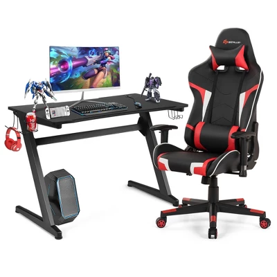 Costway Z-Shaped Racing Style Desk & Massage Gaming Chair Set For Home Office 12 Costway Z-Shaped Racing Style Desk & Massage Gaming Chair Set For Home Office - Image 12