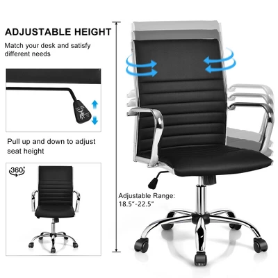 Costway Set Of 2 PU Leather Office Chair High Back Conference Task Chair W/Armrests 6 Costway Set Of 2 PU Leather Office Chair High Back Conference Task Chair W/Armrests - Image 6